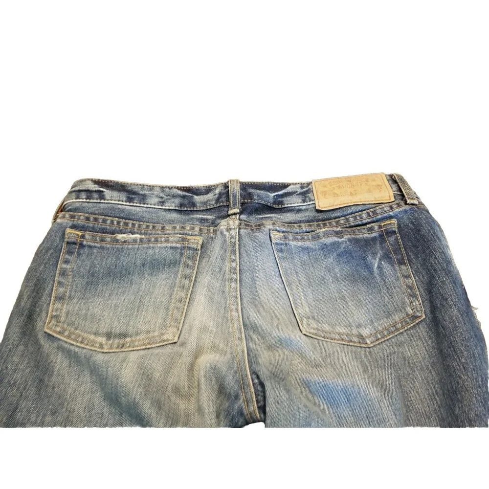 Moussy Jeans Women Size 27 Medium Wash Distressed Blue Denim *Hemmed* (31x26.5)